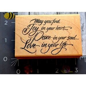 Creative Impressions May You Find Love Joy Peace Rubber Stamp‎ Wood #F118